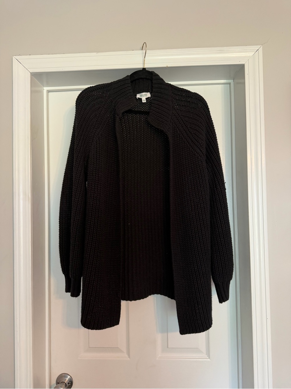 Haven Well Within Open-Front Black Ribbed Knit Cardigan